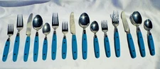 ANNOVA 15PC SILVERWARE SET TURQUIOSE HANDLE W/RIVETS CUTLERY INOX/SS RETRO 3 SET