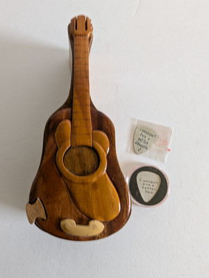 Handcrafted 3D Wood Guitar Art Puzzle Trinket Box Included 2 Guitar Picks