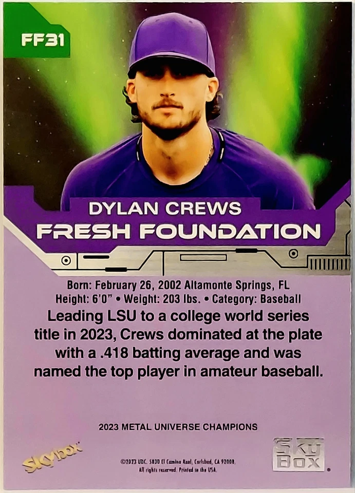 2023 Skybox Metal Universe Fresh Foundation Aqua Dylan Crews RC #FF-31 - Image 2 of 2