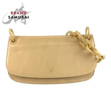 Excellent Condition PRADA Logo Beige Leather Plastic 77 Shoulder Bag Ladies 5057