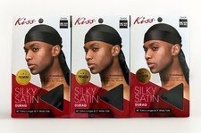Kiss Silky Satin Durag Black Wave Cap Premium Compression 3 Pack DH06