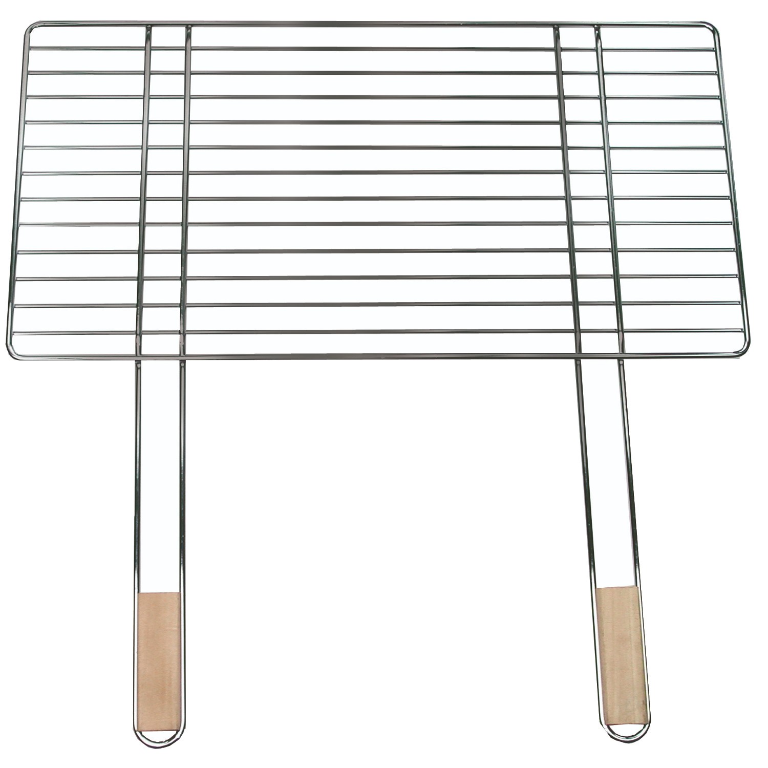 Grille barbecue 58x30cm en acier chromé anti-brûlure avec manche en bois
