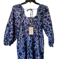 Universal Thread Dress Womens S Blue Floral Smocked Square Neck Midi Boho NWT