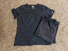 Women s Cherokee Workwear Core Stretch V-Neck Top and Pants L Pewter Gray USED