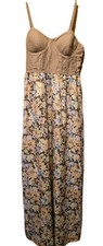 ​Land of the Free Floral Maxi Dress Linen Bustier & Smocked Back Large Cottage