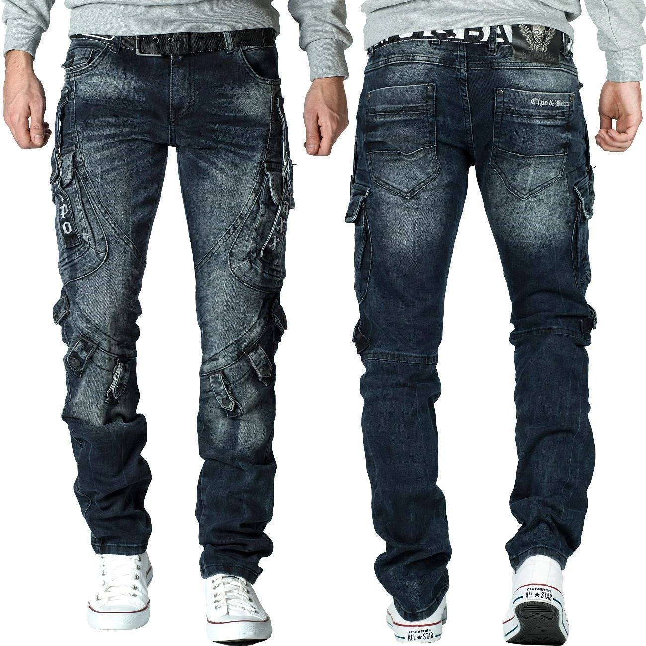 Cipo & Baxx Men's Blue Jeans Regular Fit Biker Design Zip 5-Pocket Logo Detail