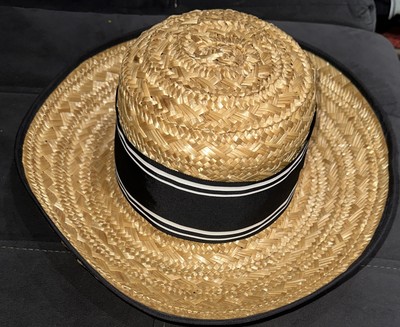 Erik Javits Sun Hat, Tan With Navy And White Ribbon