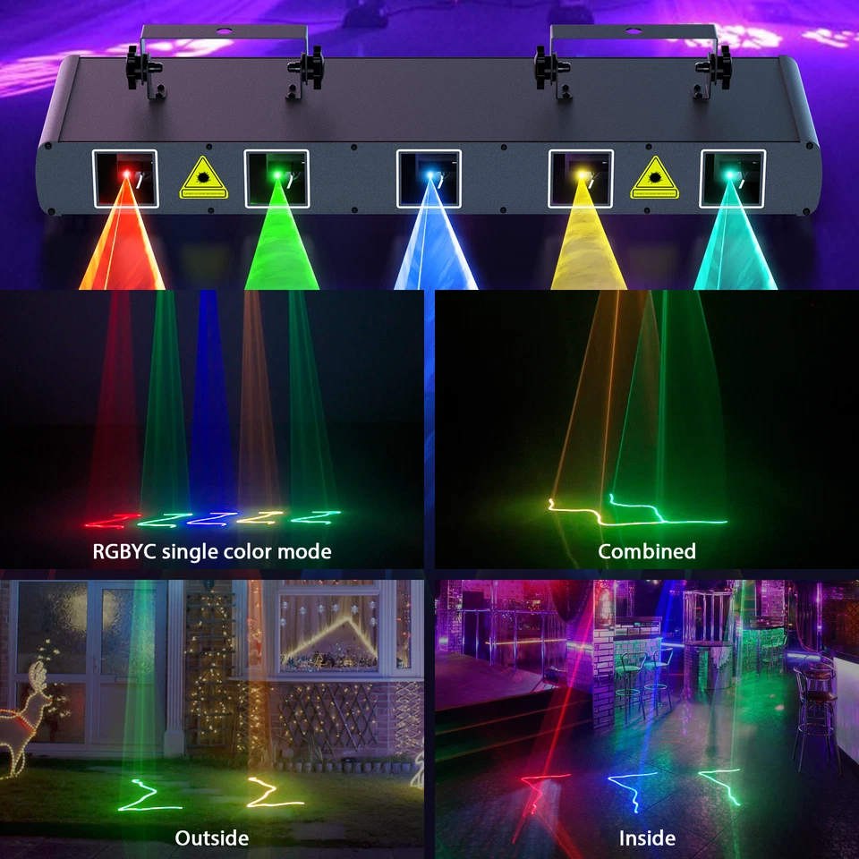 11CH 5 Lens DMX Laser Unit Projector LED Stage Disco Light RGBY Beam DJ Light - Image 2 of 4