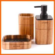 Bathroom Accessory Set Acacia Wood 3 Pieces Includes Bathroom Soap Dispenser,...