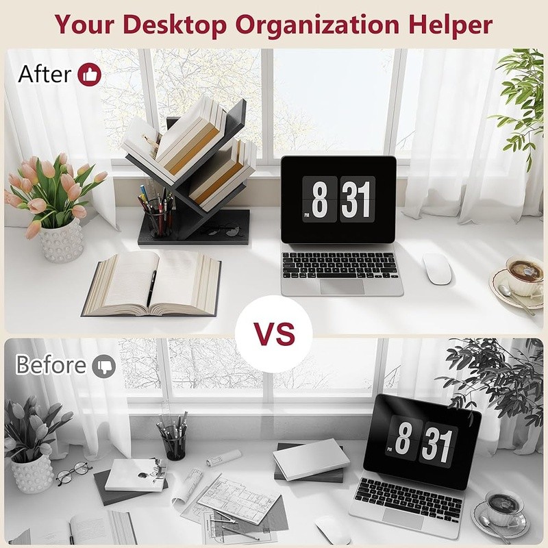 Multifunctional Tree Bookshelf Organizer 3 Tier Small Space Desk Storage New