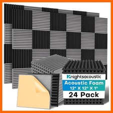 24 Pack Sound Proof Foam Panels with Self Adhesive, 12x12x1 Fire Resistant Ac...