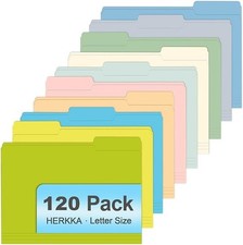 120 Pack - File Folders, 1/3 Cut Tabs, Letter Size, 9"x11.6", 10 Colors