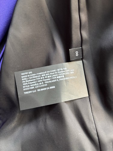 Theory FEM Blazer S Size 00 Blue Iris Traceable Wool 2 Jacket $475 - Picture 5 of 6