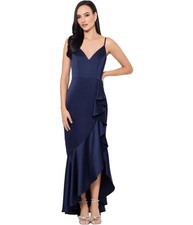 XSCAPE Womens Ruffled Gown Dress, navy, 10