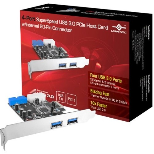 Vantec 4-port Superspeed Usb 3.0 Pcie Host Card W/ Internal 20-pin Connector - - Picture 1 of 2