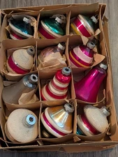 VTG Shiny Brite Atomic Christmas Ornaments UFO Lantern Bell Tear Drop Set Of 12