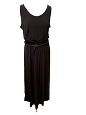 Cristina Black Dress Size M Sleeveless Midi Polyester Side Slit Women’s 