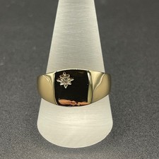 Mens 9ct Yellow Gold Natural Diamond Signet ...