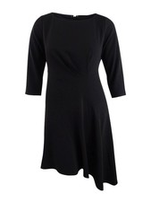 Vince Camuto Women's 3/4-Sleeve Asymmetric A-Line Dress (00, Black)