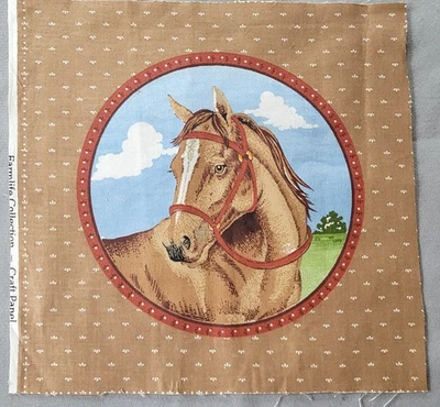 Horse Quilting Craft Sewing Panel 8.75" x 8.75" Cranston Screen Print Vintage