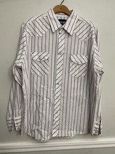 Vintage Men  s Wrangler Western White Stripes Long Sleeve Pearl Snap - XL