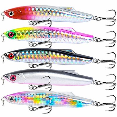 5PCS Bass Pencil Fishing Lures 9g Plastic Swimbait Hard Jig Hook Bait Sinking