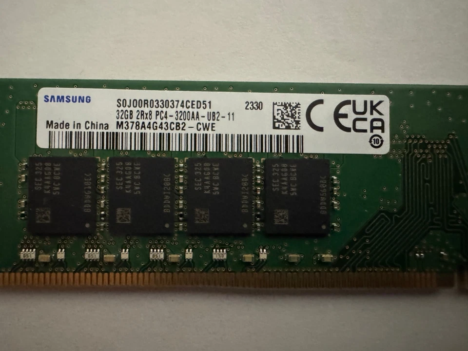 Samsung 32GB DDR4 3200MHz PC4-25600 UDIMM Memory Ram M378A4G43AB2-CWE 5M31K03121 - Image 3 of 4
