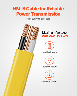 NM-B Wire 10AWG/2C Copper Core Cable 50 ft Electrical Wire with Ground