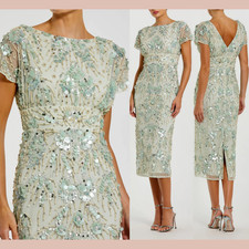 NWT MAC DUGGAL [ 12 ] 94150 Embellished Mesh Fitted Cap Sleeve Dress Sage S2020