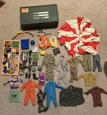 Vintage 1964 GI Joe Large Action Figure, Cloths, Gear and Footlocker Lot