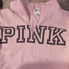 PINK Victoria's Secret 1/4 Zip Fleece Pullover Sweatshirt Women's Pink Logo