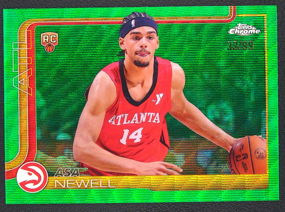 Asa Newell 2025-26 Topps Chrome Basketball 33/99 Green Wave Variation RC #273