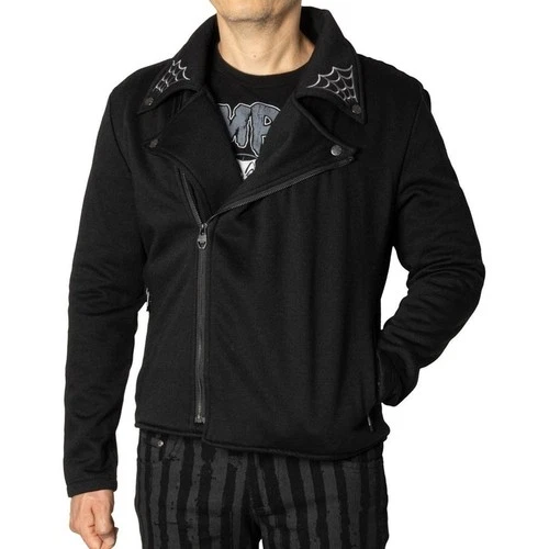Kreepsville 666 Black Fleece Biker Moto Jacket Gothic Spiderweb S-M-L-XL-2XL-3XL - product listing photo