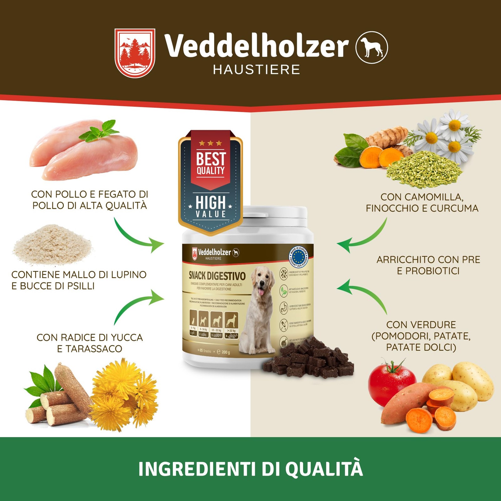 Veddelholzer cane tratta probiotici spuntino digestivo per cani accessori foto 4