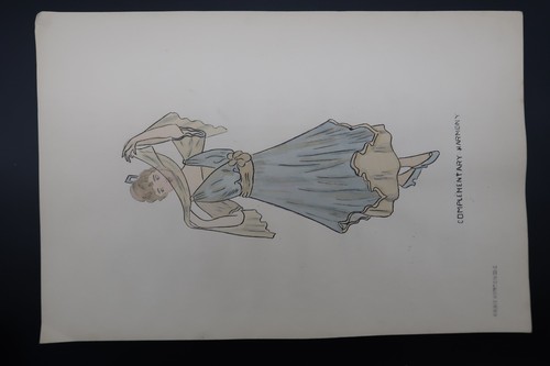 Antique Fashion Design Hand Colored Illus. Art Signed Annie Horton Complementary - Picture 2 of 16