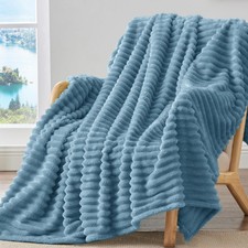 Fleece Blue Throw Blanket for Couch - 300GSM Soft Warm Fluffy Blue Blanket,...