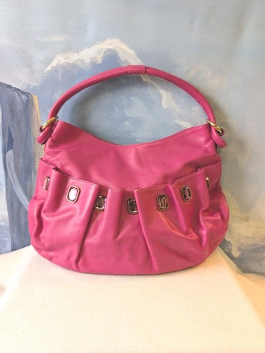 New! Braccialini Italian Leather Embellished Handbag In Fushia