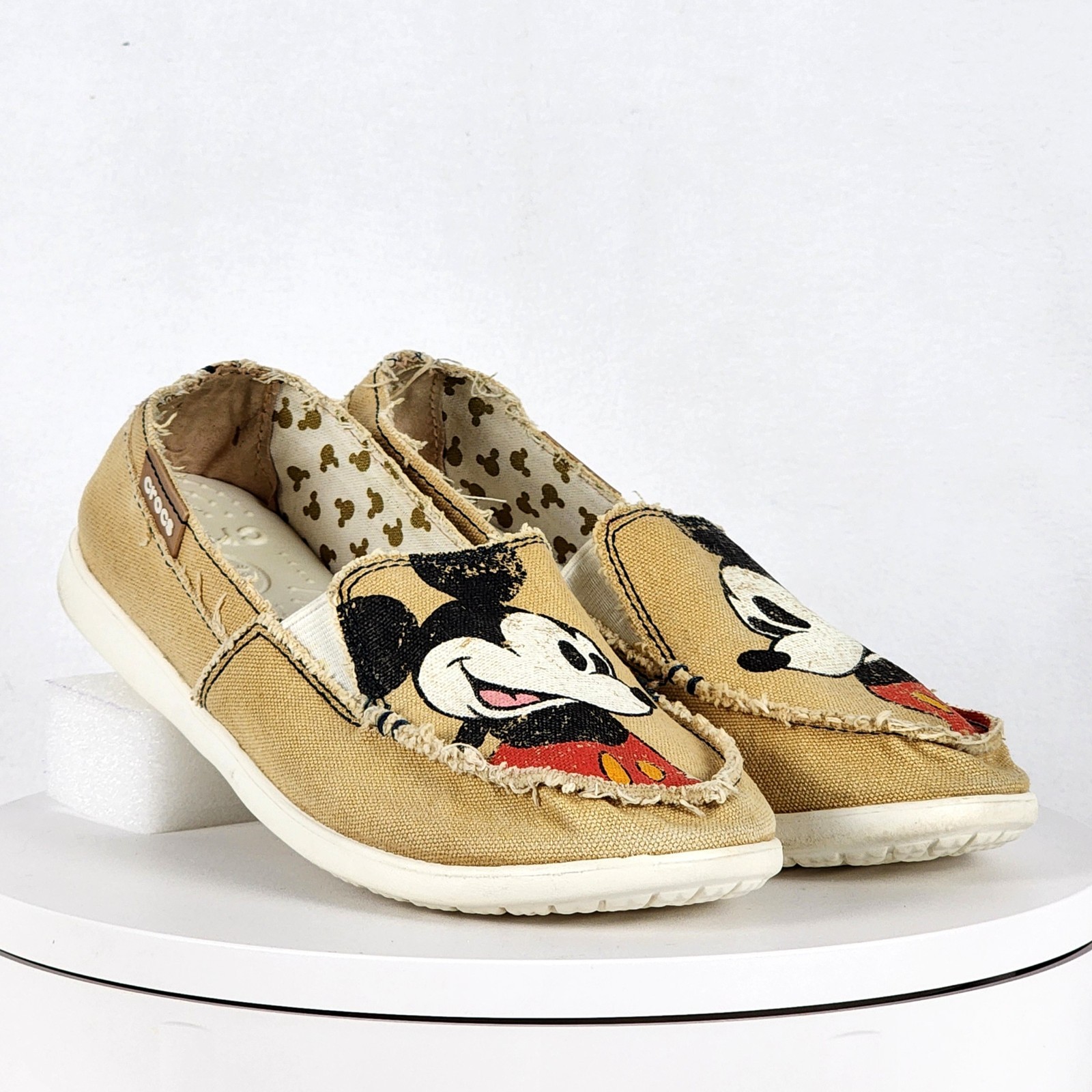 Crocs Disney Mickey Mouse Distressed Tan Slip-On Shoes Women Size 9