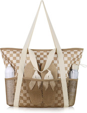 Beach Bag Large Waterproof Sandproof Tote for Women with Zipper and Mesh Pockets