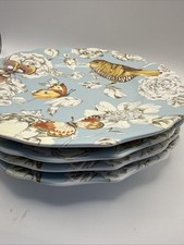 RETIRED Pier 1 Imports ELENORE BIRD Floral Butterfly Blue Salad Plates Set of 4