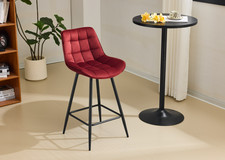 2X Bar Stools Velvet Bar Chairs Metal Legs Breakfast Bar Pub Chair Kitchen Home