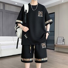 2024 Summer Short-Sleeved T-shirt Sports Two-Piece Men's Casual Breathable Set