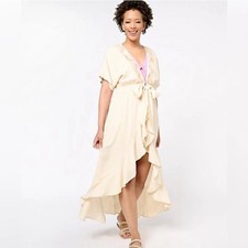 America  Beyond Embroidered Tie Waist Caftan-Cream Multi-Medium-NWT-A614070