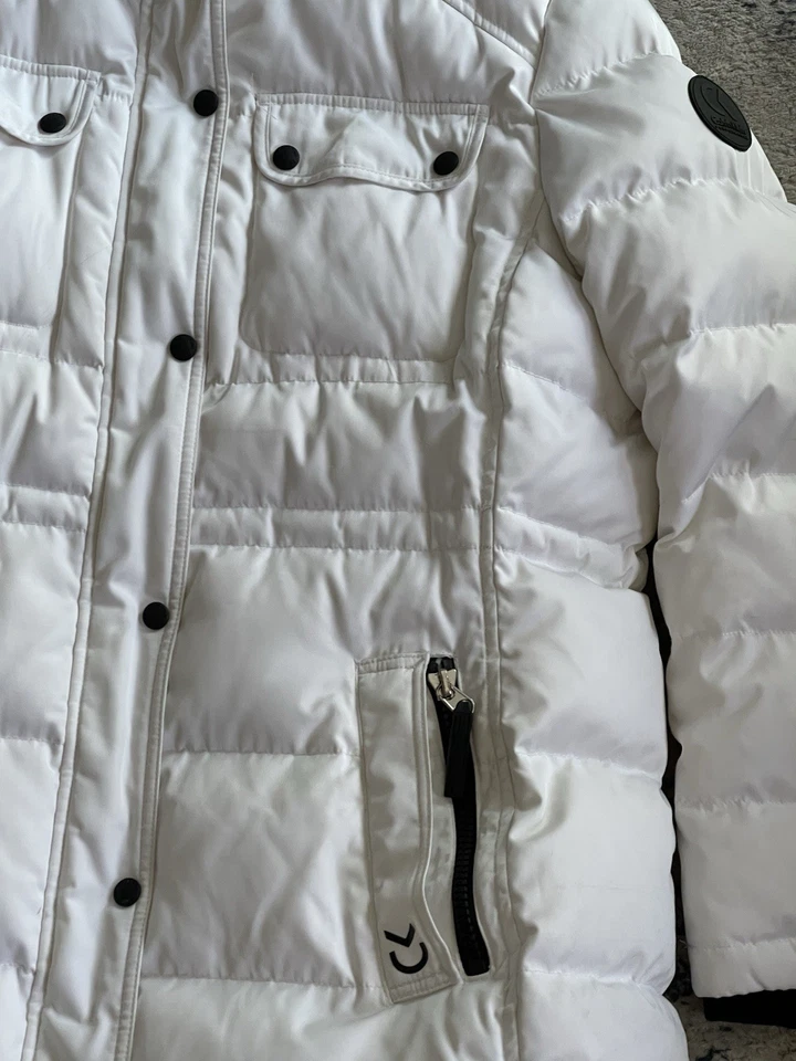 Parka de plumón blanca Calvin Klein Performance con capucha de piel sintética abrigo de plumón de pato para mujer XL Foto 4 de 4