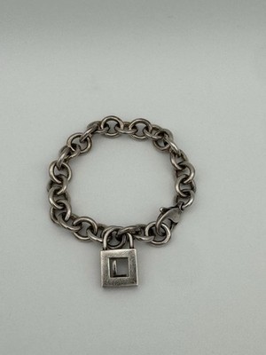 Rare Tiffany & Co Heavy Sterling Silver Charm Link Bracelet 7.5'' Lock Charm