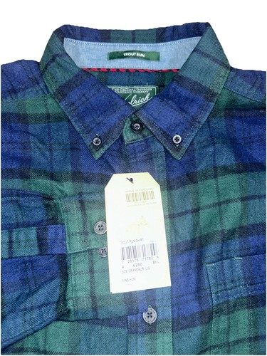 NWT Woolrich Trout Run Green Blue Plaid Flannel Men’s Large - Picture 2 of 8
