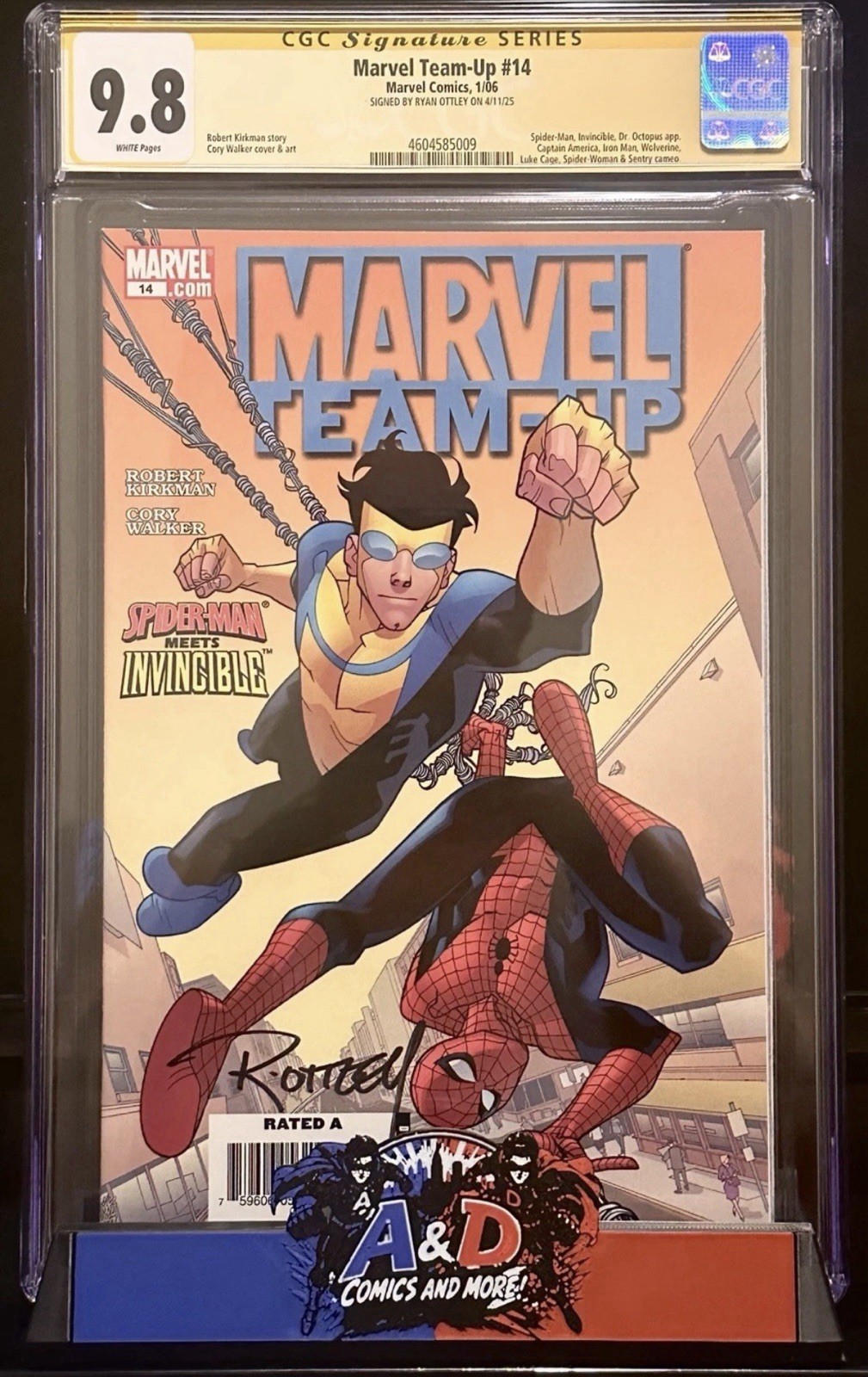 MARVEL TEAM-UP #14 SPIDER-MAN MEETS INVINCIBLE CGC 9.8 SS SIGNED BY RYAN OTTLEY