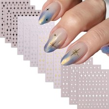 12 Sheets Gold Star Nail Art Stickers Star Nail Decals 3D Self Style-11