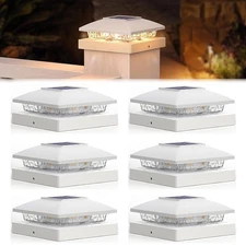 6x White Outdoor Waterproof Solar Post Deck Fence Cap 4x4 Bright LED Warm Light