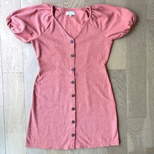 Madewell Texture and Thread Puff Sleeve Dress Size M Sweet Dahlia Salmon Pink